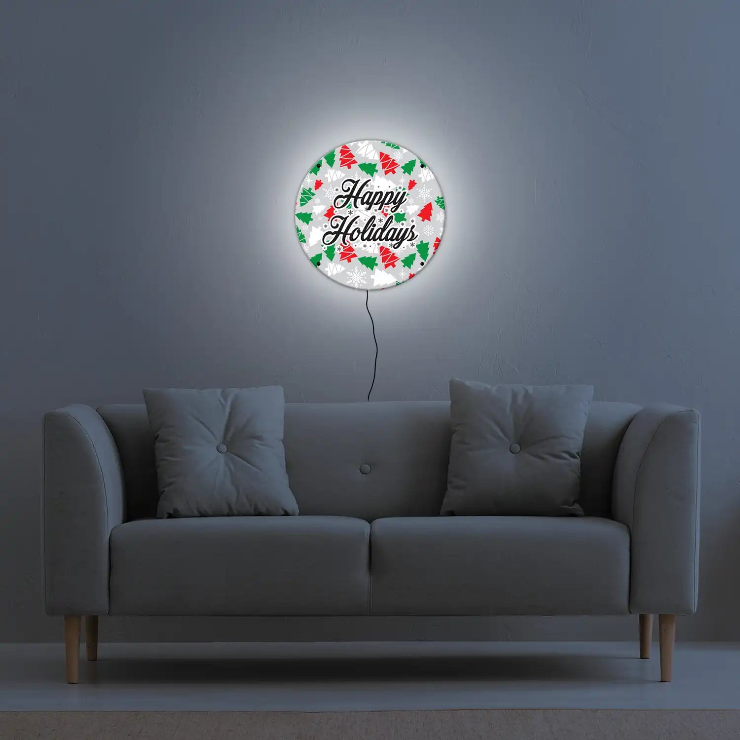 Happy Holidays Pattern LED Wall Art