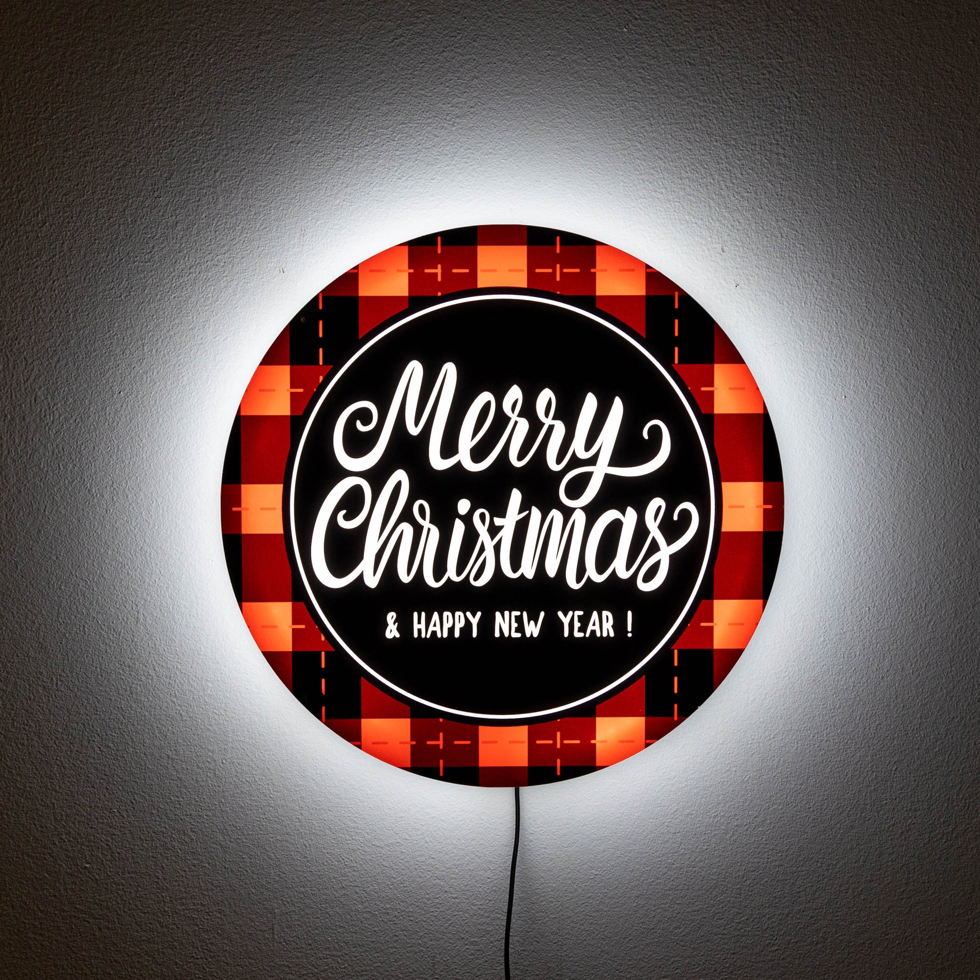 Plaid Merry Christmas LED Wall Art