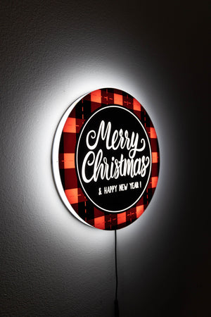 Plaid Merry Christmas LED Sign Side Angle